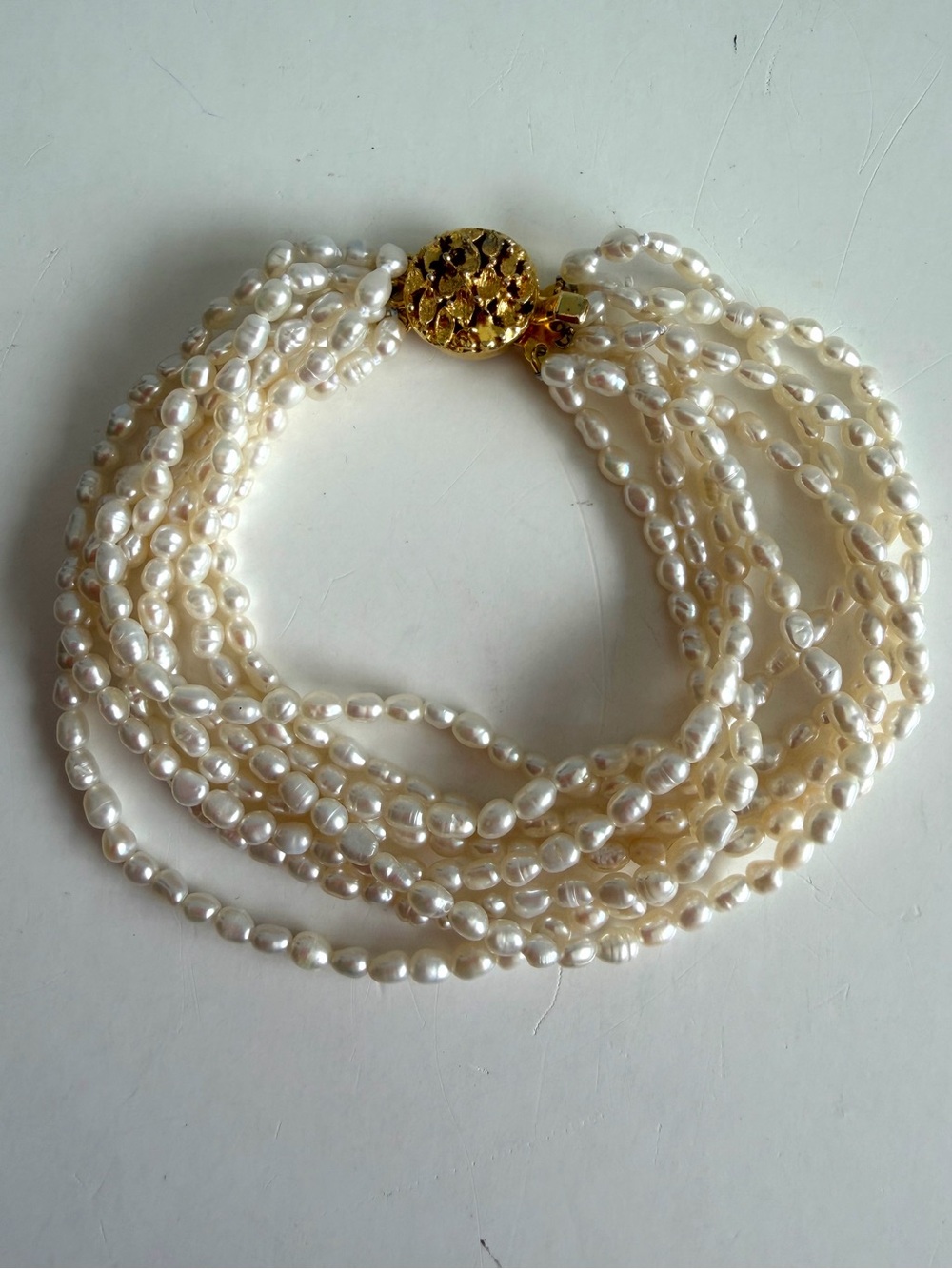 Genuine Freshwater Pearl 8 Strand Bracelet Gold Tone Clasp Multi Strand